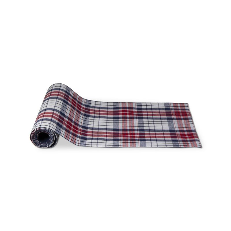 tagltd 14.5" X 72" Arlo Red, White & Blue Plaid Patriotic 4th of July Cotton Table Runner, 1 of 5