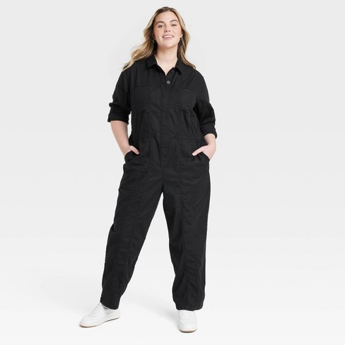 Women's Long Sleeve Button-front Coveralls - Universal Thread™ Black 28 :  Target