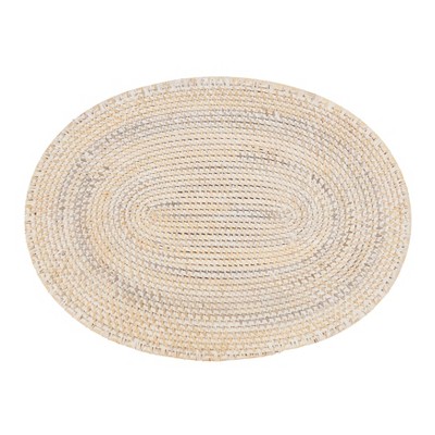 White Woven Rattan Oval Placemats, 14" x 19", Set of 4