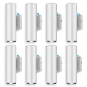 DAKAFUL  Modern Cylinder Outdoor Wall Light, Integrated LED 12W Warm Light, Auto On/Off Sensor, Waterproof Wall Sconcefor Patio Porch Entryway - 1 of 4