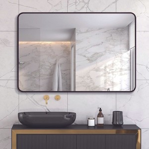 PexFix 30" x 40" Bathroom Mirror for Over Sink Wall Mirror Black Metal Frame Rounded Rectangular Vanity Mirrors for Bedroom Living Room Entryway Decor - 1 of 4