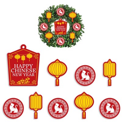 Big Dot of Happiness Chinese New Year -  2022 Year of the Tiger Front Door Decorations - DIY Accessories for Wreath - 9 Pieces