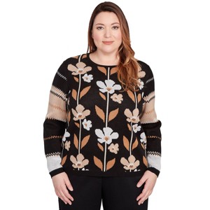 Alfred Dunner Women's Vertical Flower Zig Zag Sweater - 1 of 4