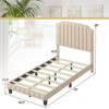 Infans Twin Upholstered Bed Frame with linen fabric vertical lines Rivets headboard - 2 of 4