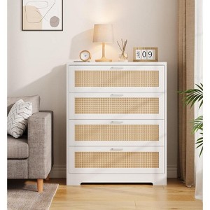 5 Drawer Rattan Dresser for Bedroom, 47.27” Tall Dresser with Power Outlets, Wood Dresser Chest of Drawers for Living Room Closet Hallway Entryway - 1 of 4
