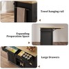 Mobile Kitchen Island, Rolling Kitchen Cart On Wheels With Widen Drop Leaf Top, With 2 Glass Doors, Spice Rack, Towel Holder, Can Storage & Towel Bar - 4 of 4