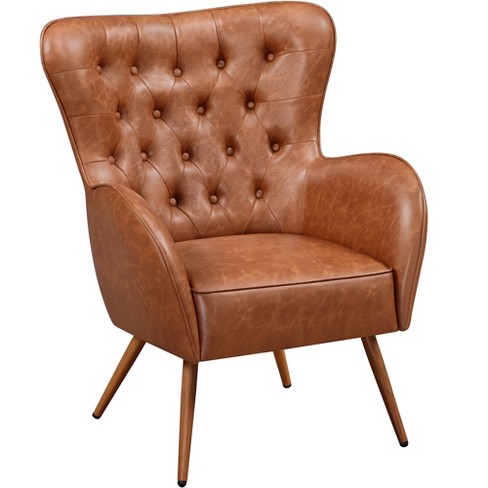 Tan leather best sale high back chair