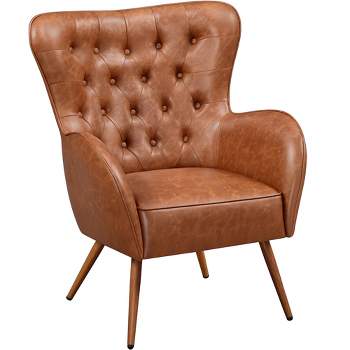 Yaheetech Vintage Accent Armchair with High Back Faux Leather For Living Room