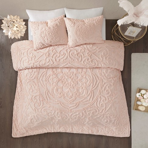 3pc Full Queen Cecily Cotton Medallion Duvet Cover Set Blush Target