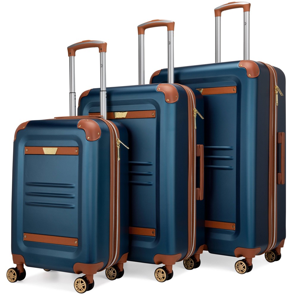 Photos - Business Briefcase Vintage 19V69 ITALIA  Expandable Hardside Checked 3pc Luggage Set - Blue 