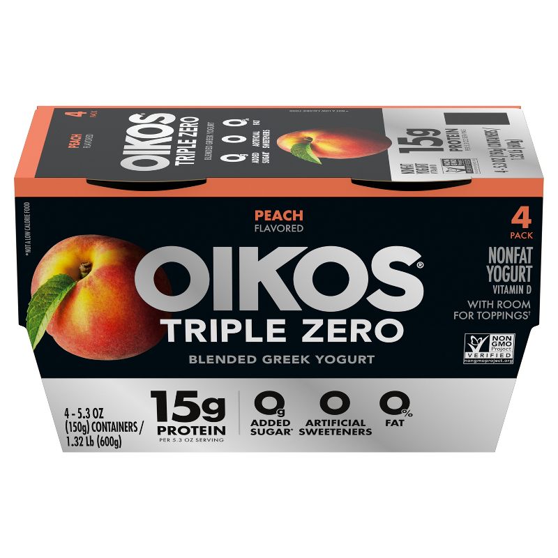 Oikos Triple Zero Peach Greek Yogurt - 4ct/5.3oz Cups, 3 of 13