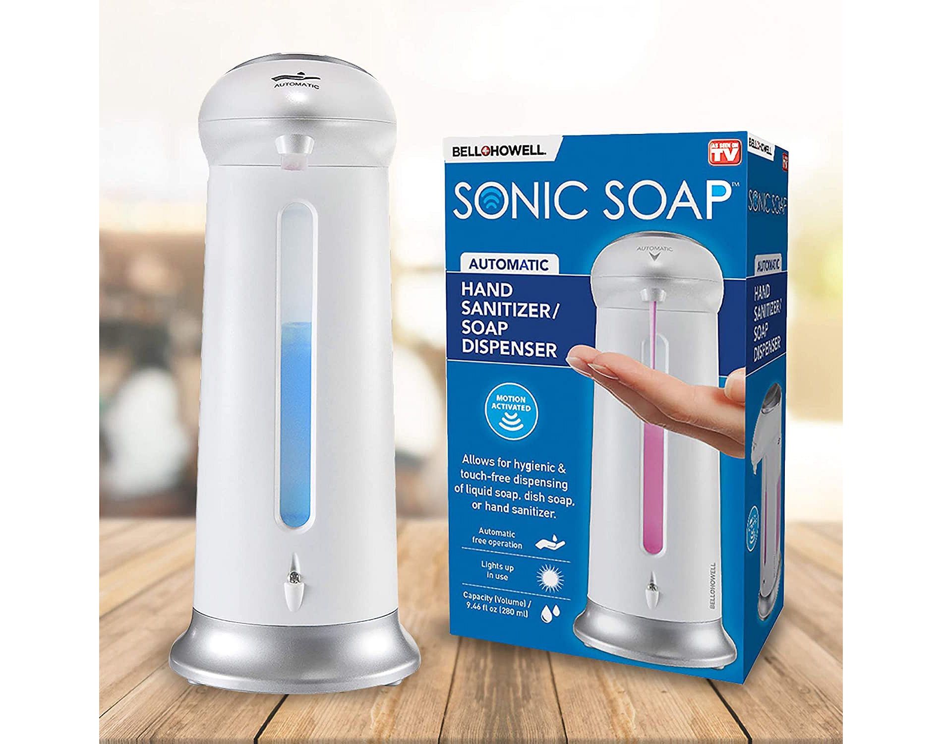 Bell + Howell Soap Dispenser Sonic Soap Automatic Soap and Sanitizer Dispenser Touch-Free Motion-Activated, 9.46 fl oz Capacity, White