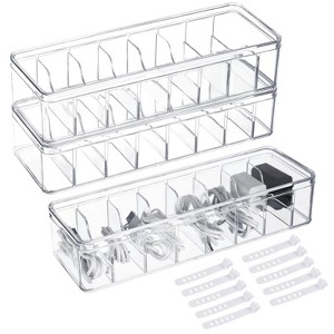 ATTOP 3 Pcs Cable Storage Organizers, Clear Cord Organizer Boxes with Lids & Detachable Dividers, Cable Storage Boxes with 10 Cable Ties - 1 of 4