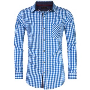 Men's Classic Checkered Long Sleeve Button-Down Shirt with Roll-Up Sleeves - 1 of 4