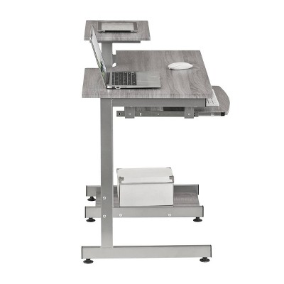 Sleek Gray MDF and Steel Compact Computer Desk with Drawers