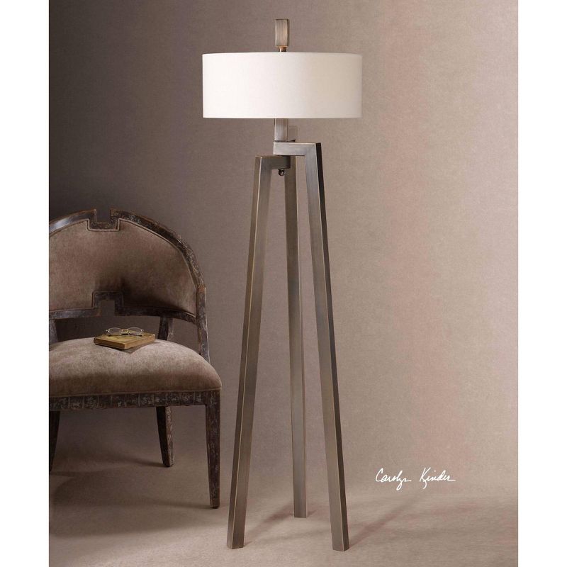 Uttermost Modern Tripod Floor Lamp 2-Light 60" Tall Brushed Bronze Gold White Linen Drum Shade for Living Room Reading House Home, 2 of 4
