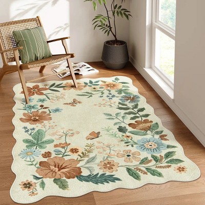 Lahome Machine Washable Back to College Series Floral Plant Floor Mat-Natural Bio-Printed Soft Rug for Living Room, School, Bedroom, or Entryway