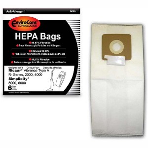 EnviroCare Replacement HEPA Filtration Vacuum Cleaner Dust Bags made to fit Riccar Vibrance Type A R-Series, 2000, 4000, Simplicity 5000, 6000 6 Pack - 1 of 4