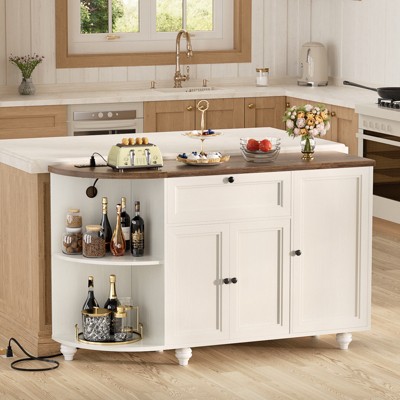Aheaplus 55" Coffee Bar Cabinet with Adjustable Shelves and Drawers, Corner Buffet Cabinet with Wine Rack