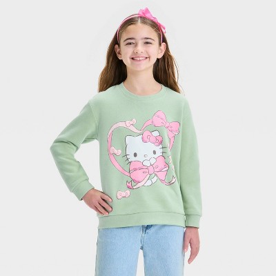 Girls' Hello Kitty Bows Dreamy Fleece Crewneck Sweatshirt - Green