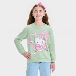 Girls' Hello Kitty Bows Dreamy Fleece Crewneck Sweatshirt - Green - 1 of 4