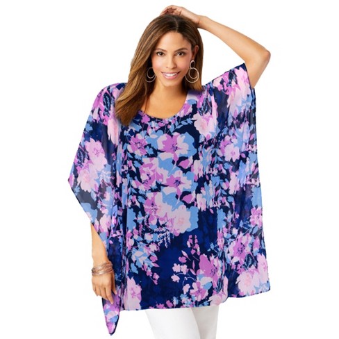 Jessica London Women's Plus Size Caftan Top, 18 W - Navy Layered Garden ...