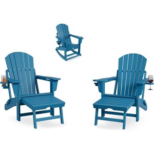 coucheta Adirondack Outdoor Rocking Chairs Set of 2, Folding Rocker Chair With Two Cup Holders, HDPE All Weather Rocking Chair for Patio, Deck, Blue - 1 of 4