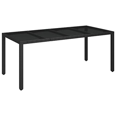 vidaXL Patio Table with Glass Top, Black 74.8"x35.4"x29.5" Poly Rattan