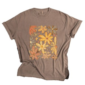 Simply Sage Market Fall Floral Glitter Garment Dyed Tee - 1 of 4
