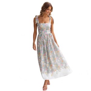knee length dresses for ladies Carnation Print Midi Cotton Dress – Elegant Floral Summer Dress