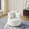 Button Tufted Velvet Swivel Armchair with Movable Wheels, 30'' Upholstered Accent Chair with 3 Pillows for Living Room-3irtyhousy - 3 of 4