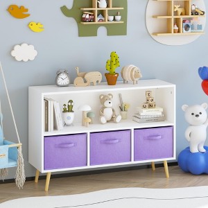 Kids bookcase with Collapsible Fabric Drawers, Children's Book Display, Toy Storage Cabinet Organizer - 1 of 4