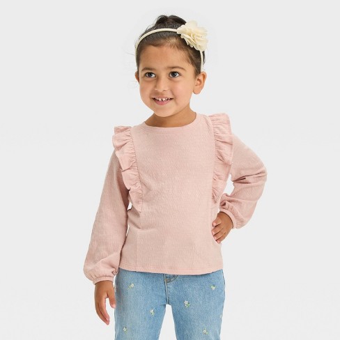 Toddler Girls' Pucker Knit Long Sleeve T-shirt - Cat & Jack™ Light Pink ...