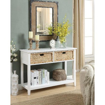PAGED Rectangular Console Table with 2 Basket-Front Drawers & Bottom Shelf, Wood Entryway Table with Storage, Entryway Sofa Table