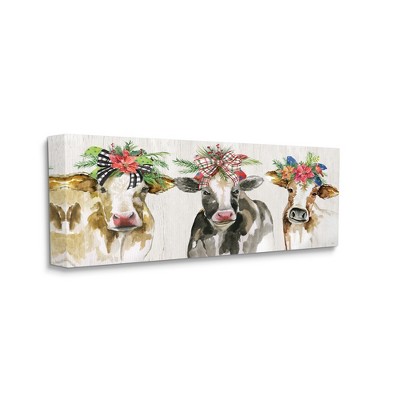 Three Cows Floral Crowns Off-White Canvas Wall Art, 17 x 40
