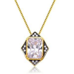 Guili Gold Overlay Cubic Zirconia Checker Necklace - 1 of 2