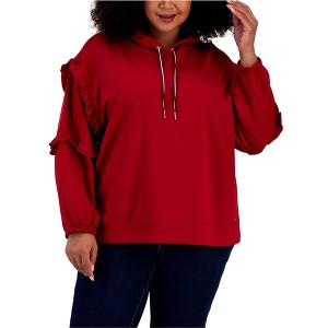 Tommy Hilfiger Womens Ruffled Sleeves Hoodie Sweatshirt - 1 of 1