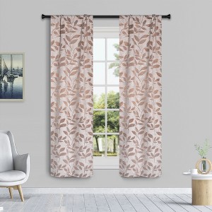 Modern Bohemian Leaves Room Darkening Semi-Blackout Curtains, Set of 2 by Blue Nile Mills - 1 of 4