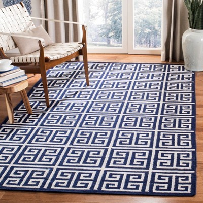 Navy and Ivory Geometric Wool Flat Woven Rectangular Rug 10' x 14'