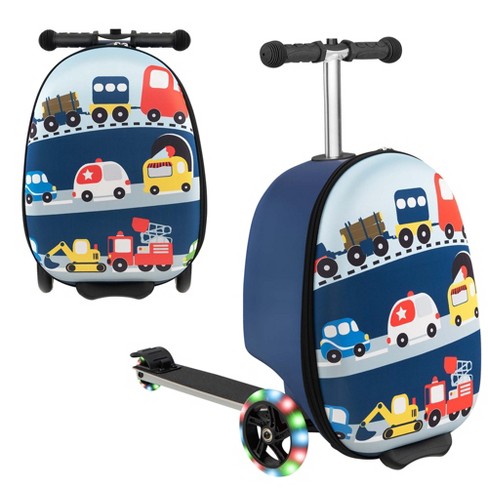 2-in-1 Kids Scooter Suitcase Skateboard Luggage w/ PU Wheels & Cartoon  Patterns