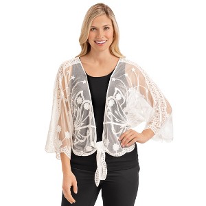 Collections Etc Beautiful Embroidered Sheer Tie-Waist Layering Jacket - 1 of 4