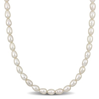EVERLY JEWELRY | Sterling Silver 5-5.5mm Cultured Freshwater Pearl Strand Necklace, 18-inch