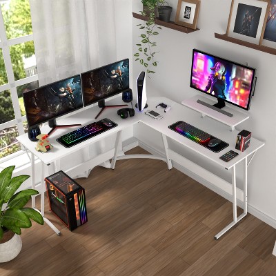 White L-Shaped Z-Shape Gaming Desk with P2 Particleboard