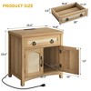 Farmhouse Dresser Nightstand End Table 2-Door Cabinet Bed Side Table with Charging Station White/Oak - 4 of 4