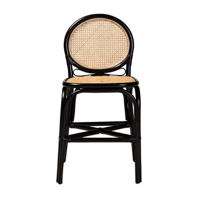 bali & pari Ayana Two-Tone Rattan Counter Height Barstool Natural Brown/Black: Handcrafted, Mid-Century, Boho Charm