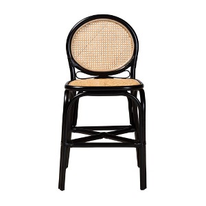 bali & pari Ayana Two-Tone Rattan Counter Height Barstool Natural Brown/Black: Handcrafted, Mid-Century, Boho Charm - 1 of 4