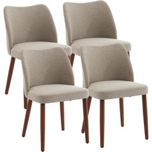 Set of 4/6 Modern Dining Chairs, Linen Upholstered, Wood Legs - 1 of 4
