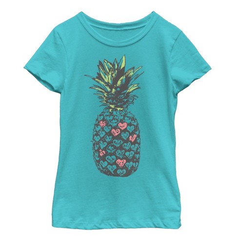 Girl's Lost Gods Heart Pineapple T-Shirt - Tahiti Blue - Small