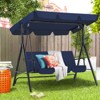Anybear Deep Blue 3-Person Outdoor Swing with Iron Frame and Armrests - 3 of 4