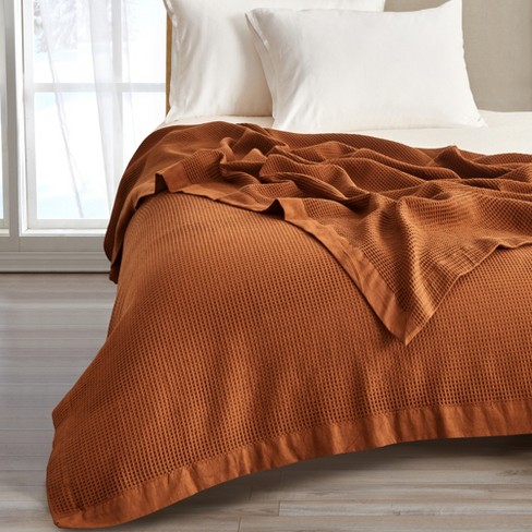 Turkish Blanket,Burnt Orange Blanket,Waffle offers Blanket,Stone Washed Blanket,72